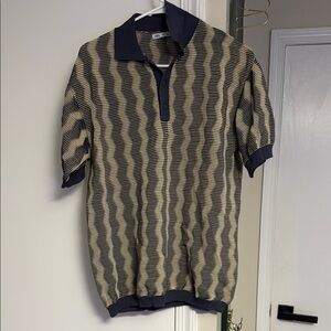Navy and Beige Patterned Polo Shirt